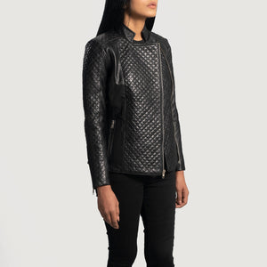 Biker Quilted Leather Jacket Women, Black Zing Apparel
