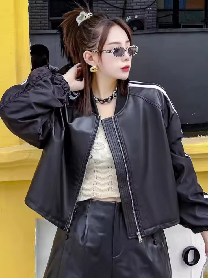 Women’s casual leather bomber