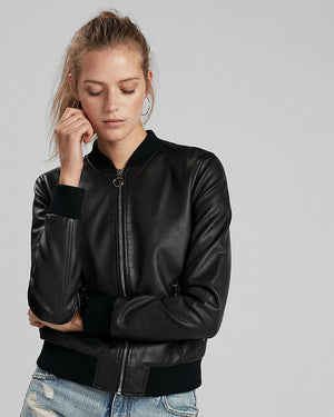 Women’s cropped leather bomber