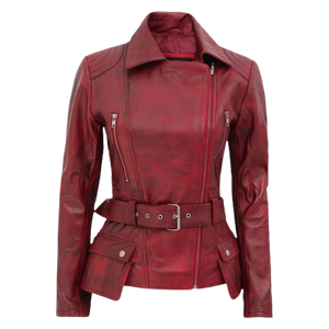 Brando Distressed Women Biker Jacket, Brown Zing Apparel