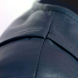 Women Biker Jacket Collarless, Midnight Blue Zing Apparel