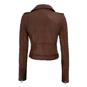 Womens_Motorcycle_Slim_Fit_Brown_Biker_Classic_Jacket_Back
