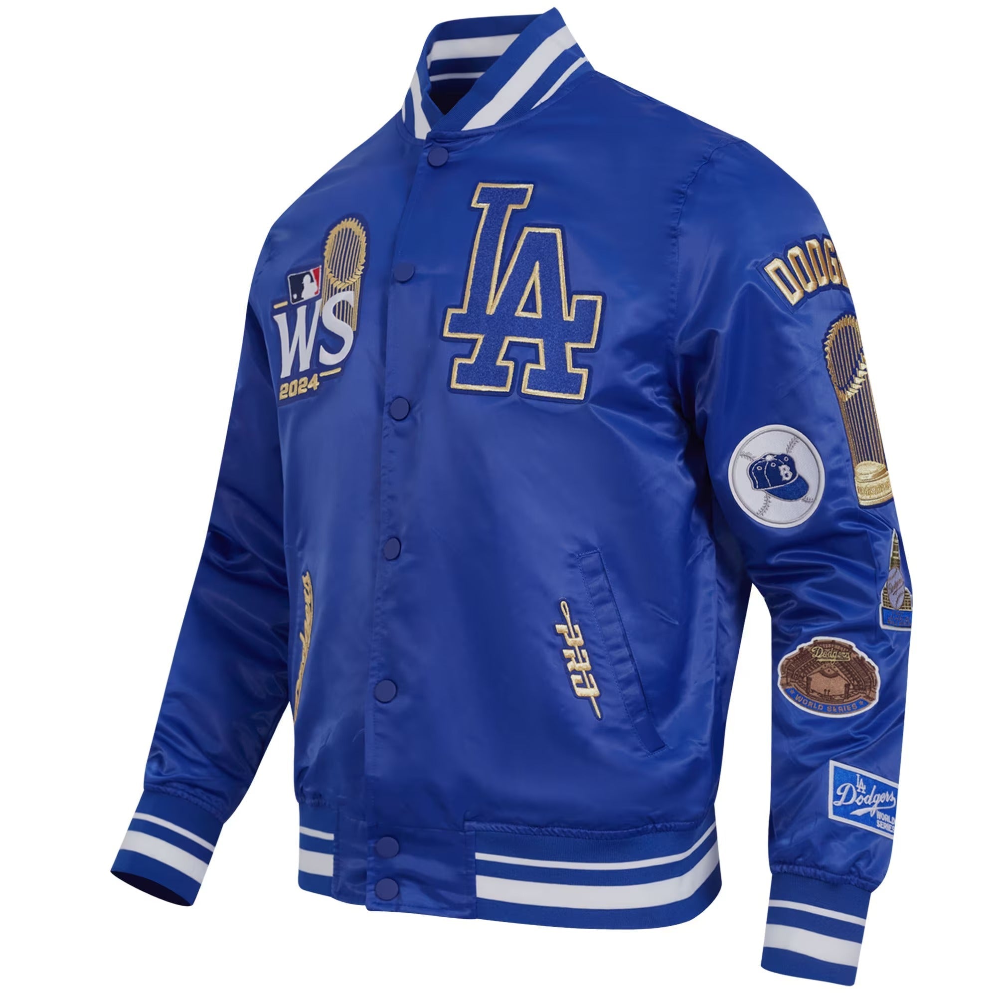 buy mens pro standard blue los angeles dodgers 2024 world series champions rib satin full snap jacket