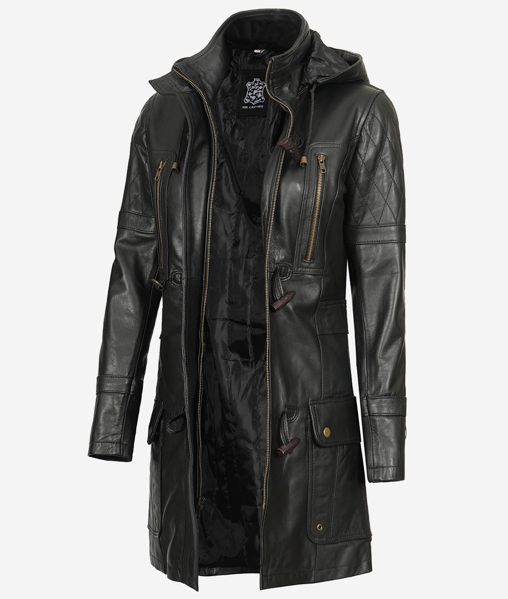 Women Long Coat - Real Leather Zip Up Zing Apparel