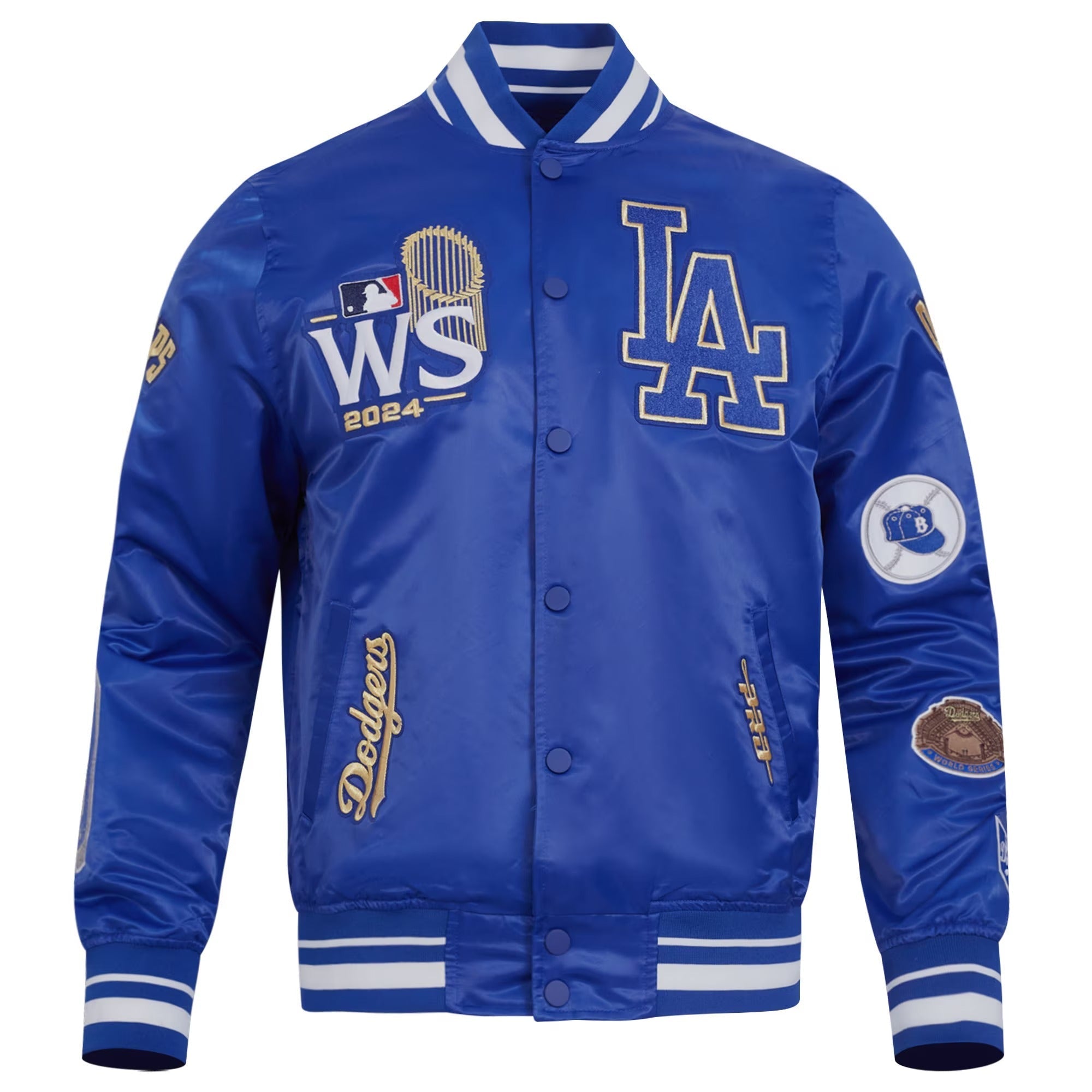 mens pro standard blue los angeles dodgers 2024 world series champions rib satin full snap jacket