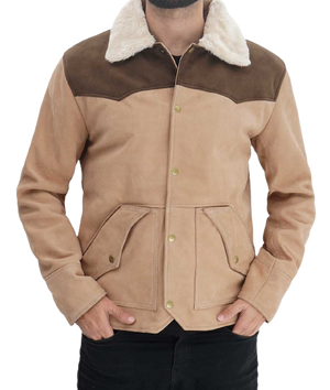 Modern Suede Leather Jacket Men, Beige Zing Apparel