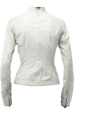 Pure Sheep Leather Biker Jacket Women, White Zing Apparel
