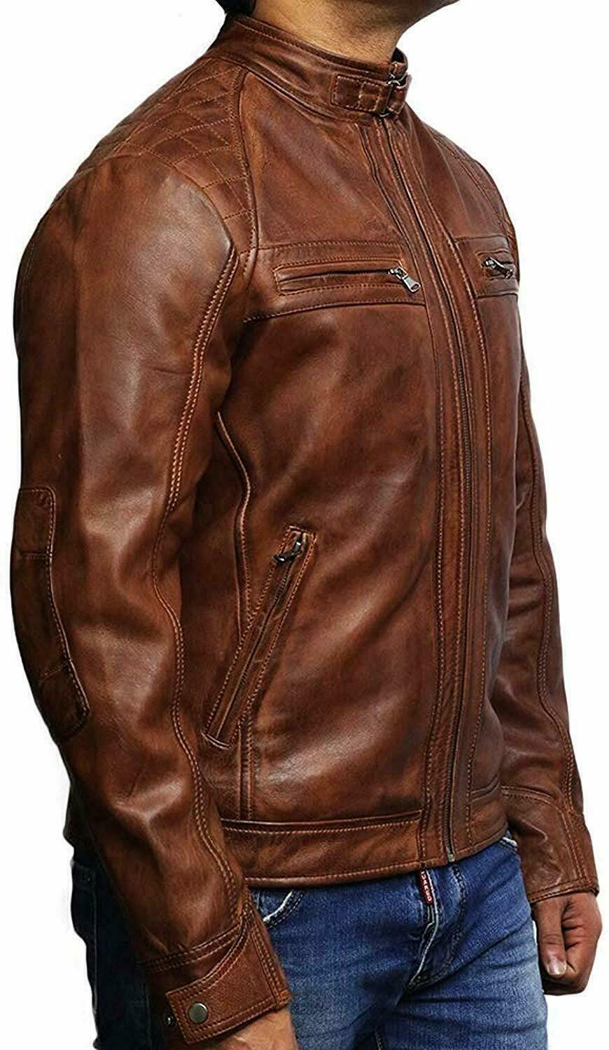 Modern Biker Jacket Men, Brown Zing Apparel