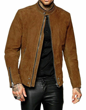 Slim Fit Suede Leather Jacket, Brown Zing Apparel