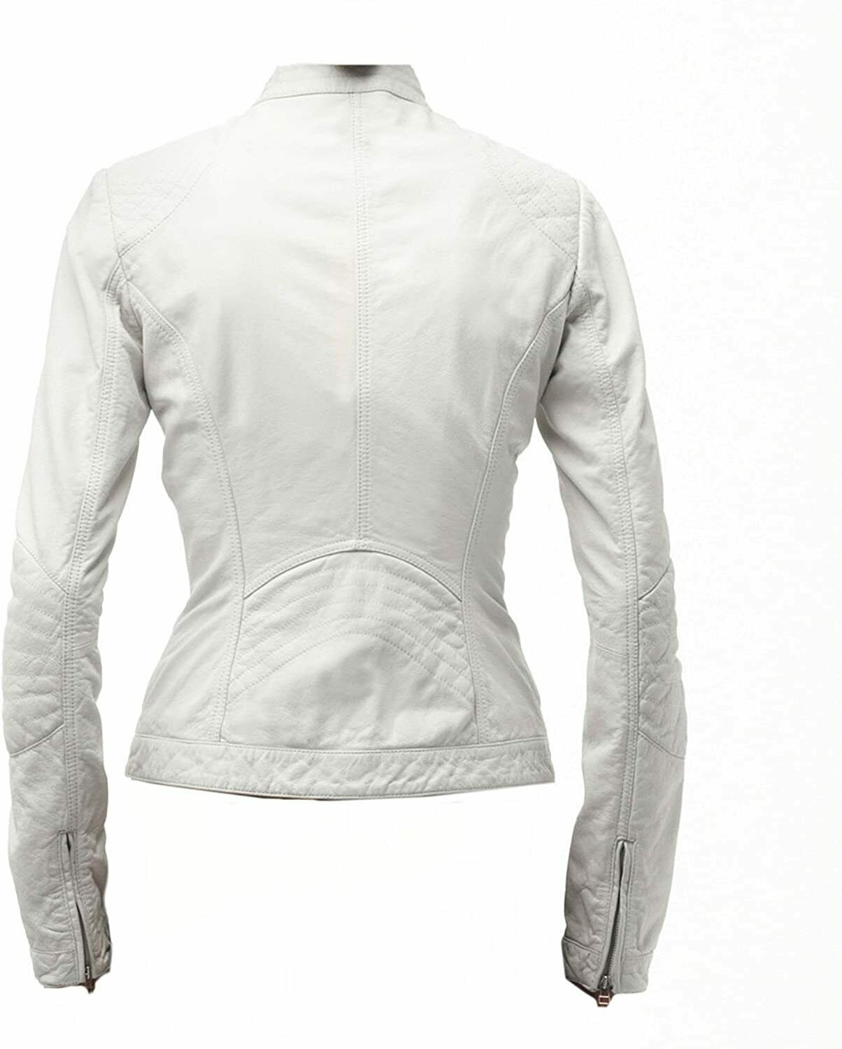 Pure Sheep Leather Biker Jacket Women, White Zing Apparel
