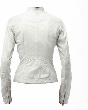 Pure Sheep Leather Biker Jacket Women, White Zing Apparel