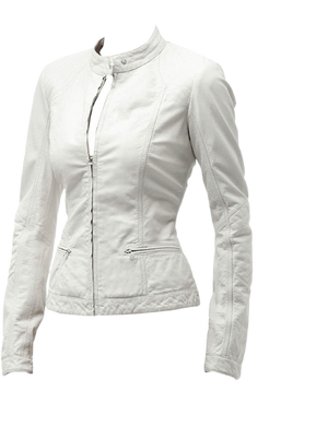 Pure Sheep Leather Biker Jacket Women, White Zing Apparel