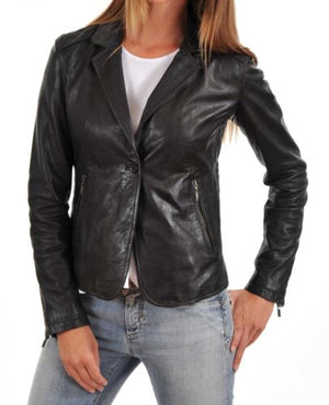 Lamb Skin Leather Blazer Women Slim Fit Zing Apparel