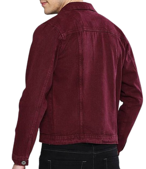 Men’s Casual Denim Burgundy Jacket Zing Apparel